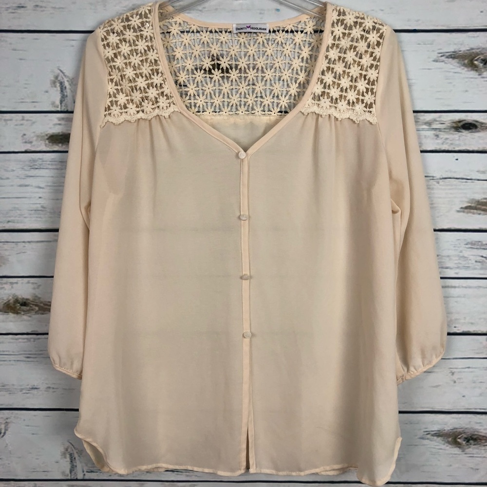 Danity Hooligan Large Sheer crochet pretty shirt